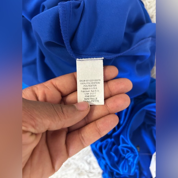 Y2K Le Chateau Halter Ruched Frill Cobalt Blue Formal Dress - Picture 6 of 7